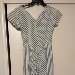 Nipon Boutique vintage Blue and Cream Striped Midi Dress